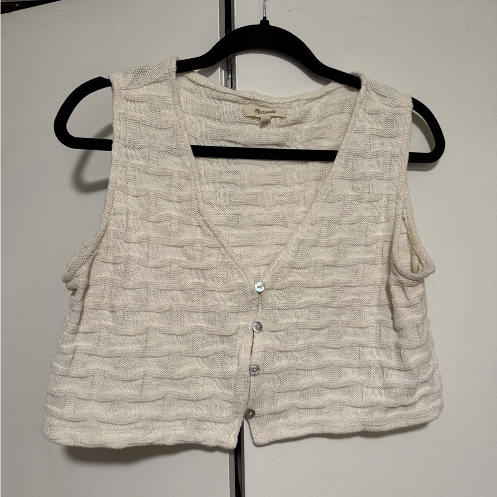 Madewell Cream Textured Knit Button-Front Crop Tank